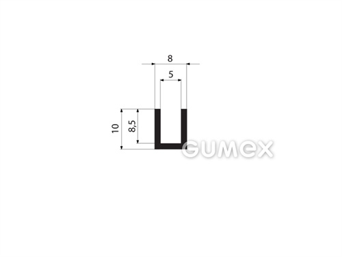Gumový profil tvaru "U", 10x8/5mm, 70°ShA, EPDM, -40°C/+100°C, čierny